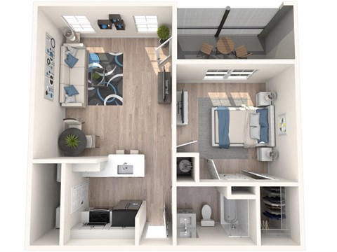 A series of images showing different rooms of a small apartment.